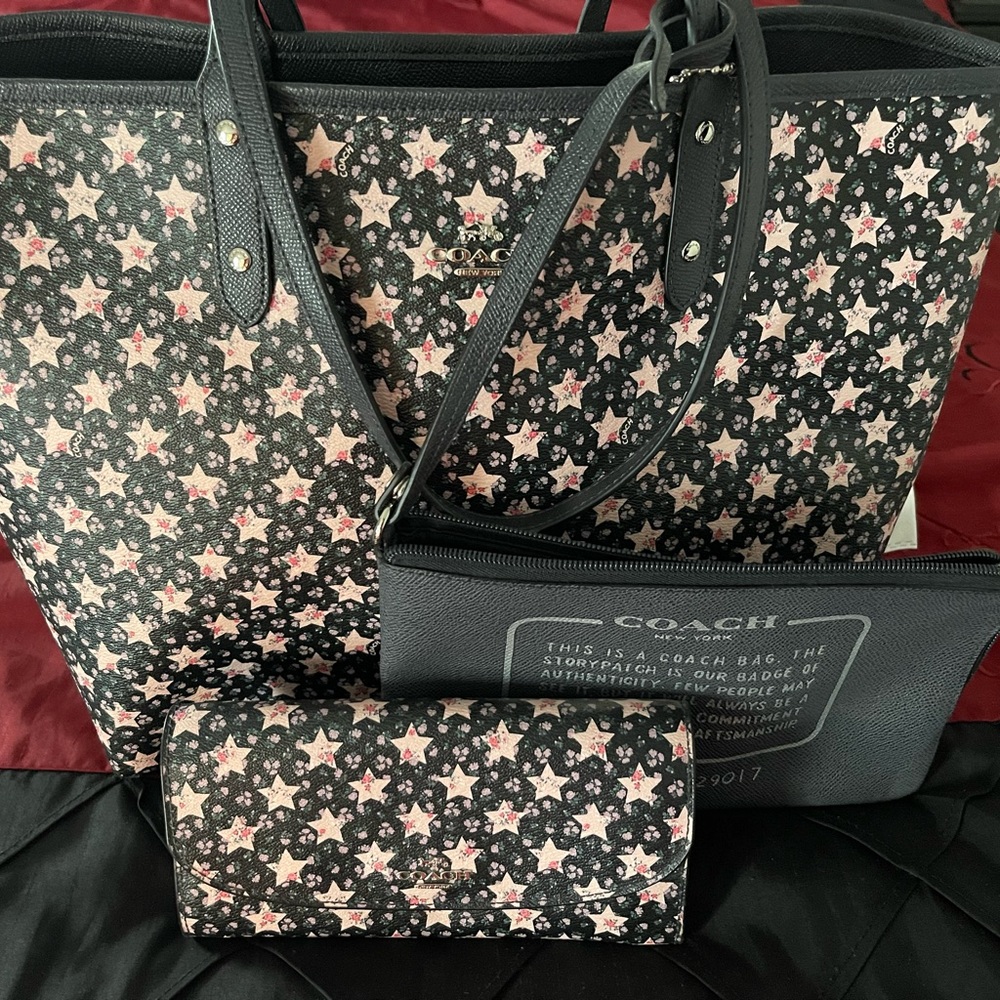 Coach Star Print Reversible City Tote and wallet